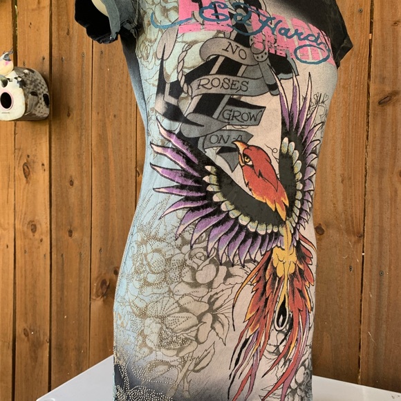 Rare! Y2K Vintage Ed Hardy embellished tee size Medium. - Picture 3 of 11